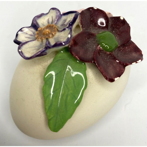 Vintage Unique Mini Ceramic White Egg with 3D Flower Applique SKU PB188-8 - Picture 1 of 4